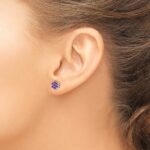 14k White Gold Amethyst Floral Post Earrings - Image 3