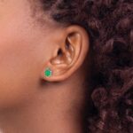 14k White Gold Emerald Cabochon Floral Post Earrings - Image 3
