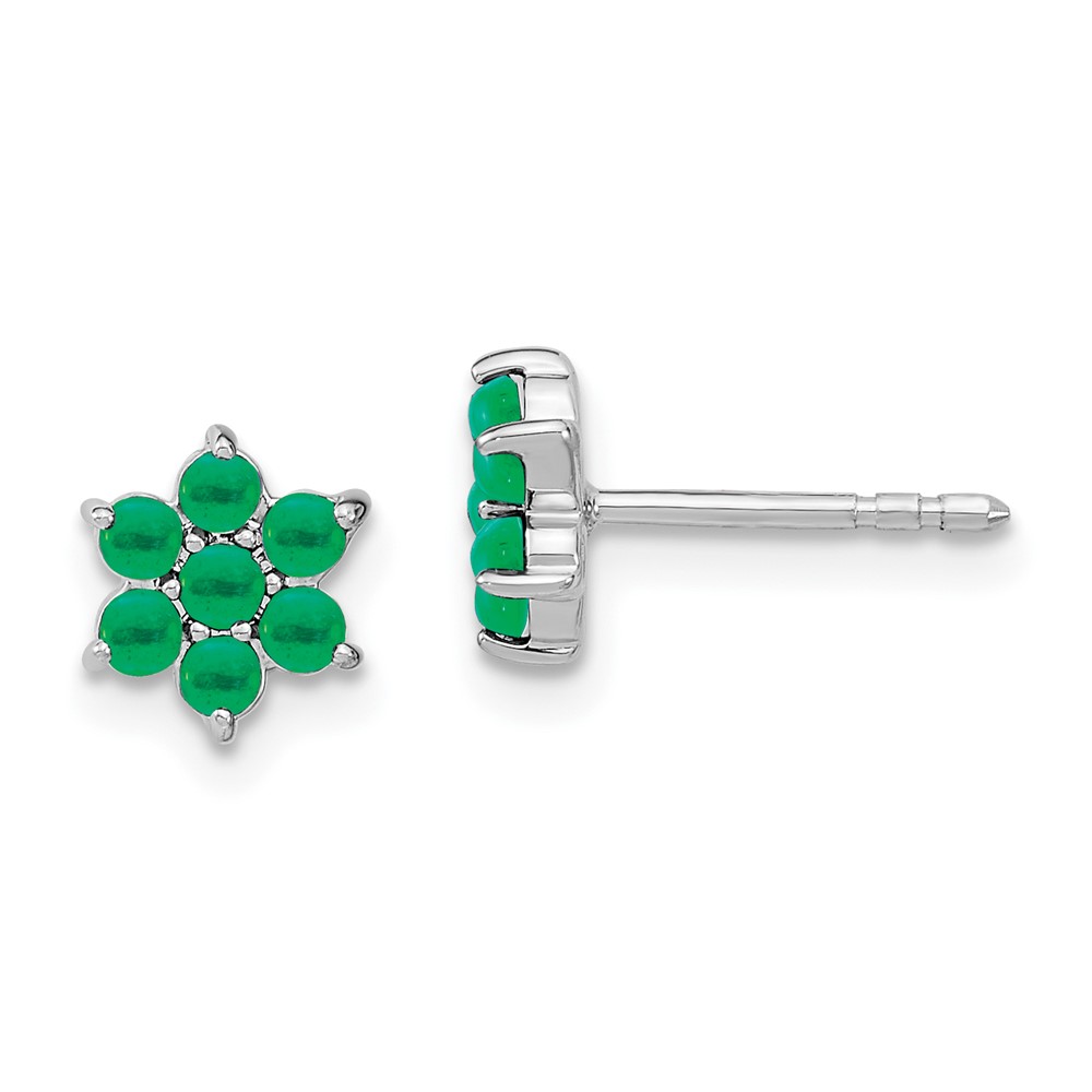 EM7199-EM-W.jpg 14k White Gold Emerald Cabochon Floral Post Earrings - Image 1