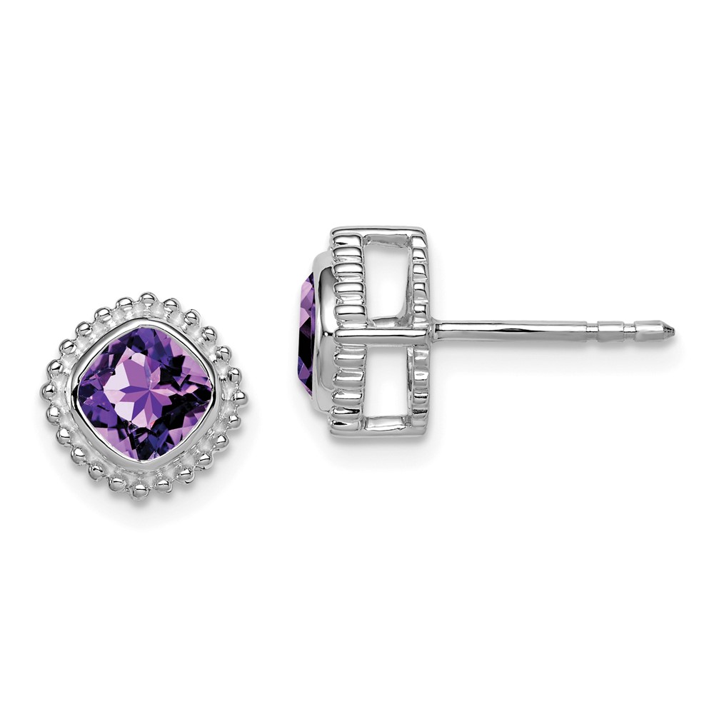 EM7201-AM-1W.jpg 10k White Gold Cushion Amethyst Earrings - Image 1