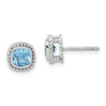 10k White Gold Cushion Blue Topaz Earrings