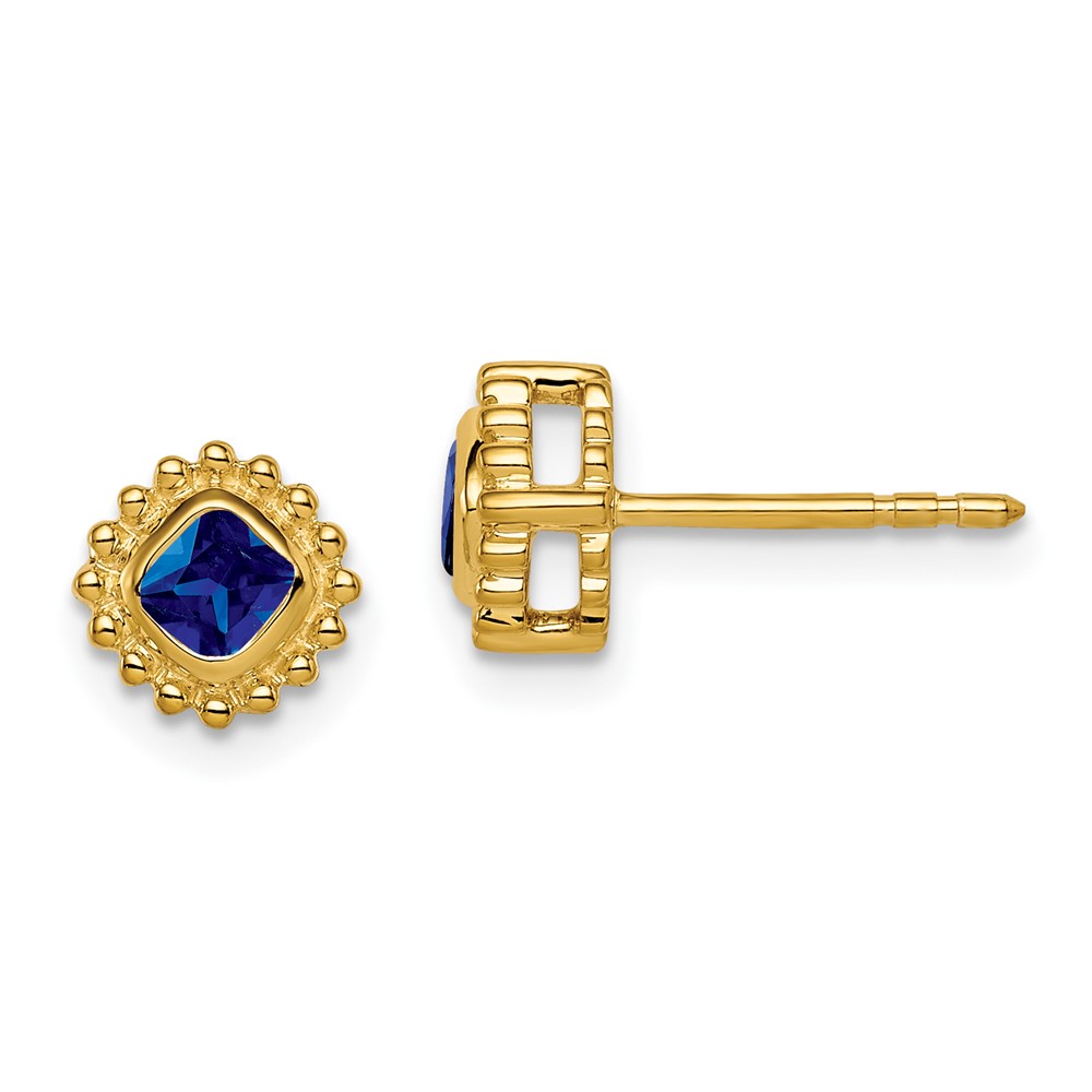 EM7201-SA-Y.jpg 14k 3.4mm Cushion Sapphire Post Earrings - Image 1