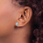 14k White Gold Oval Blue Topaz Post Earrings - Image 3