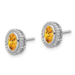 10k White Gold Oval Citrine Post Earrings - Image 2