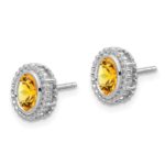 14k White Gold Oval Citrine Post Earrings - Image 2