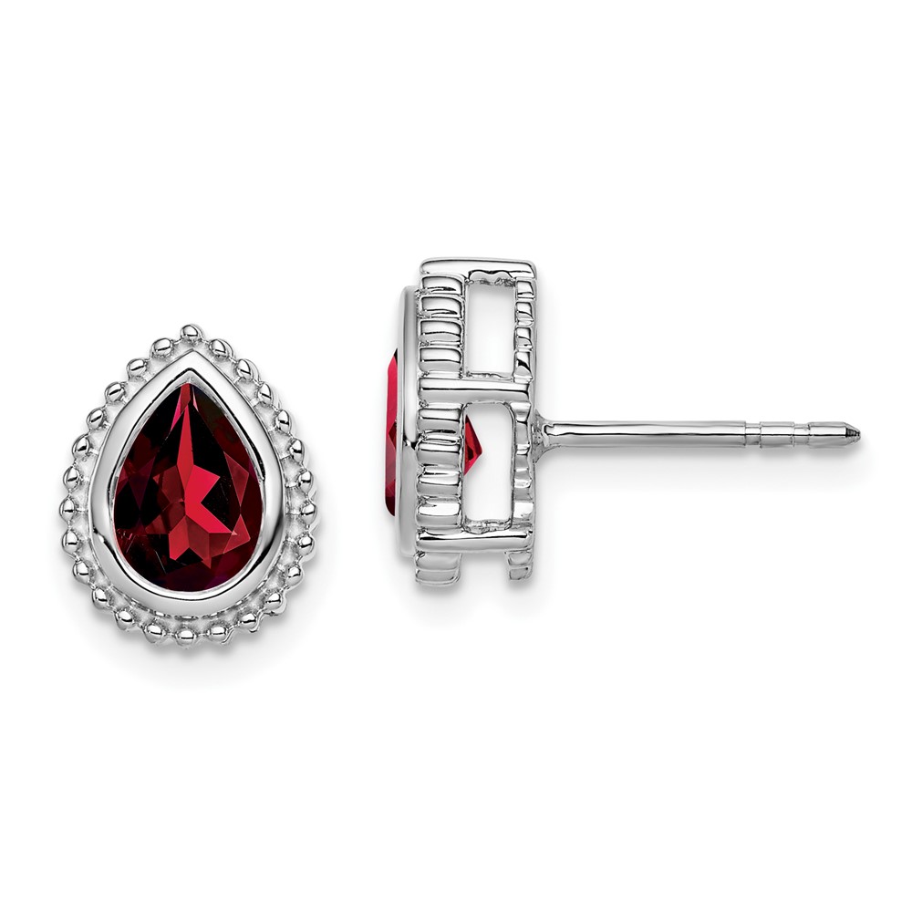 EM7203-GA-W.jpg 14k White Gold Pear Garnet Post Earrings - Image 1