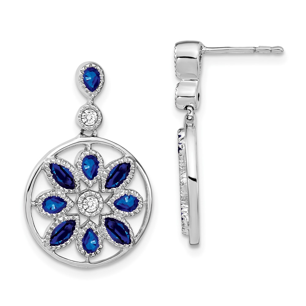 EM7205-SA-012-WA.jpg 14k White Gold Marquise and Pear Sapphire and Diamond Floral Dangle Post Earrings - Image 1