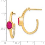 14k 7x5mm Oval Lab Created Ruby and Diamond J-Hoop Post Earrings - Image 4