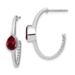 14k White Gold 7x5mm Pear Lab Created Ruby and Diamond J-Hoop Post Earrings