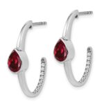 14k White Gold 7x5mm Pear Lab Created Ruby and Diamond J-Hoop Post Earrings - Image 2