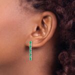 14k White Gold Emerald-cut Emerald 5-stone Dangle Post Earrings - Image 3