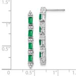 14k White Gold Emerald-cut Emerald and Diamond 4-stone Dangle Post Earrings - Image 4