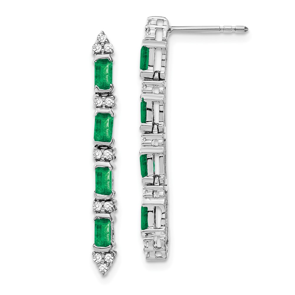 EM7225-EM-020-WA.jpg 14k White Gold Emerald-cut Emerald and Diamond 4-stone Dangle Post Earrings - Image 1