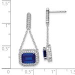 14k White Gold 8x6mm Emerald-cut Lab Created Sapphire and Diamond Chain Dangle Post Earrings - Image 2
