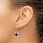 14k White Gold 8x6mm Oval Lab Created Ruby and Diamond Chain Dangle Post Earrings - Image 3