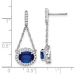 14k White Gold 8x6mm Oval Lab Created Sapphire and Diamond Chain Dangle Post Earrings - Image 4