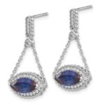 14k White Gold 10x5mm Marquise Lab Created Sapphire and Diamond Chain Dangle Post Earrings - Image 2