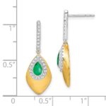 14k Two-tone 5x3mm Pear Emerald and Diamond Dangle Post Earrings - Image 2