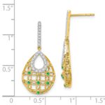 14k Emerald and Diamond Filigree Teardrop Dangle Post Earrings - Image 4