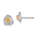 14k White Gold 3mm Round November/Citrine Triangle Post Earrings