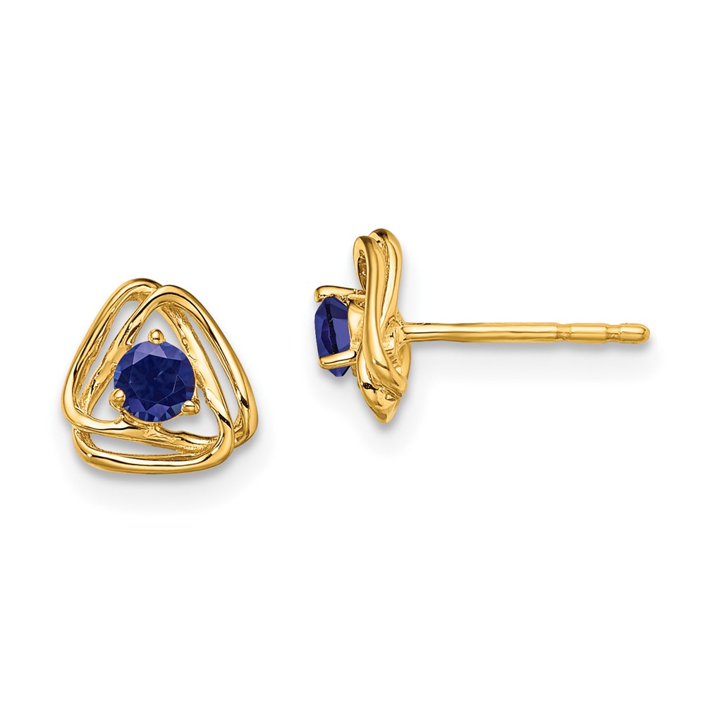 EM7395-CSA-Y.jpg 14k 3mm Round September/Lab Created Sapphire Triangle Post Earrings - Image 1