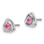 14k White Gold 3mm Round October/Pink Tourmaline Triangle Post Earrings - Image 2