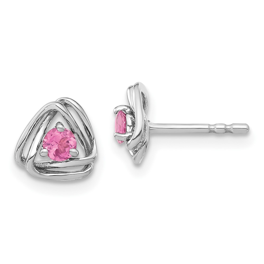 EM7395-PT-W.jpg 14k White Gold 3mm Round October/Pink Tourmaline Triangle Post Earrings - Image 1