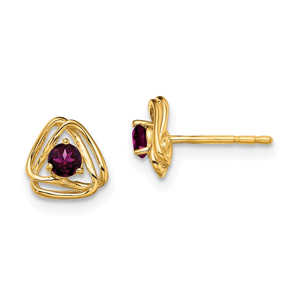 EM7395-RG-Y.jpg 14k 3mm Round June/Rhodolite Garnet Triangle Post Earrings - Image 1