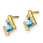 10k Yellow Gold Cushion Blue Topaz and Diamond Earrings - Image 2