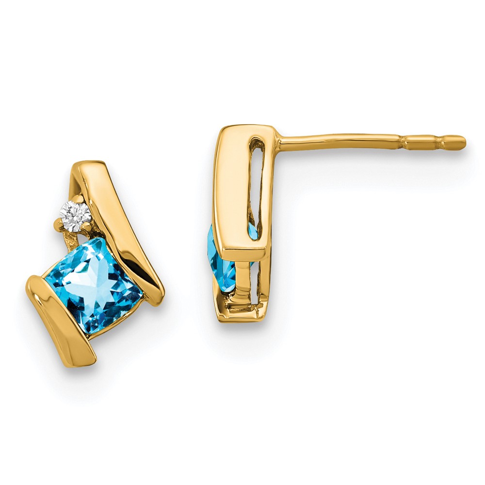 EM7398-BT-003-1YA.jpg 10k Yellow Gold Cushion Blue Topaz and Diamond Earrings - Image 1