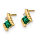 10k Yellow Gold Cushion Cr. Emerald and Diamond Earrings - Image 2