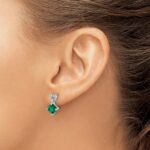14k White Gold 6mm Cushion May/Lab Created Emerald and Diamond Heart Post Earrings - Image 3