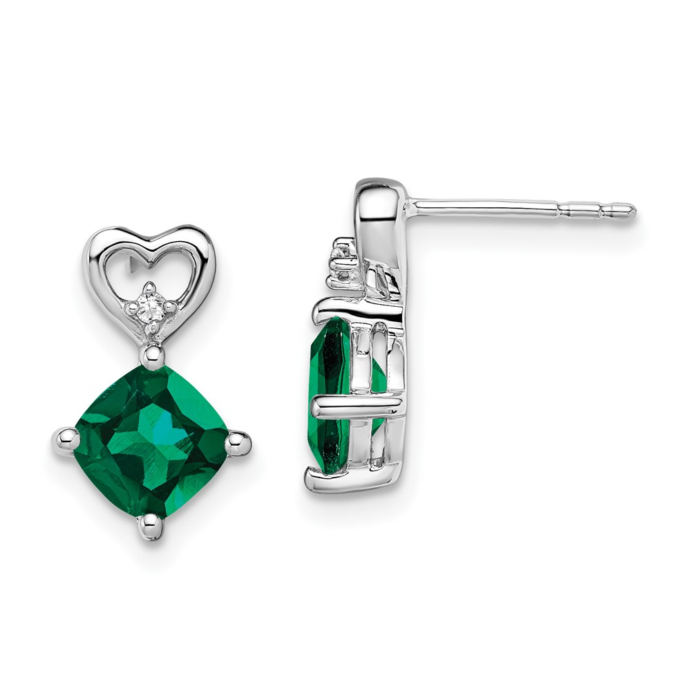 EM7399-CEM-002-WA.jpg 14k White Gold 6mm Cushion May/Lab Created Emerald and Diamond Heart Post Earrings - Image 1