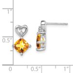 14k White Gold 6mm Cushion November/Citrine and Diamond Heart Post Earrings - Image 4