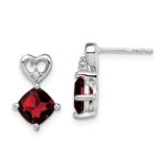 14k White Gold 6mm Cushion January/Garnet and Diamond Heart Post Earrings