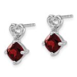 14k White Gold 6mm Cushion January/Garnet and Diamond Heart Post Earrings - Image 2