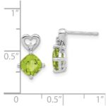 14k White Gold 6mm Cushion August/Peridot and Diamond Heart Post Earrings - Image 4