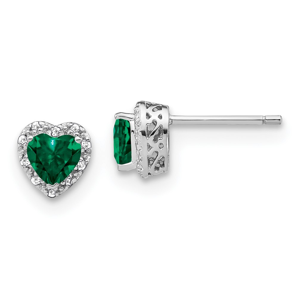 EM7400-CEM-010-SSA.jpg Sterling Silver Rhodium-plated Created Emerald and Diamond Earrings - Image 1