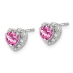 Sterling Silver Rhod-plated Created Pink Sapphire/Diamond Earrings - Image 2