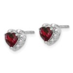 14k White Gold 1/10 carat Lab Grown Diamond VS/SI+ G+ and Created Ruby Complete Heart Halo Post Earrings - Image 2
