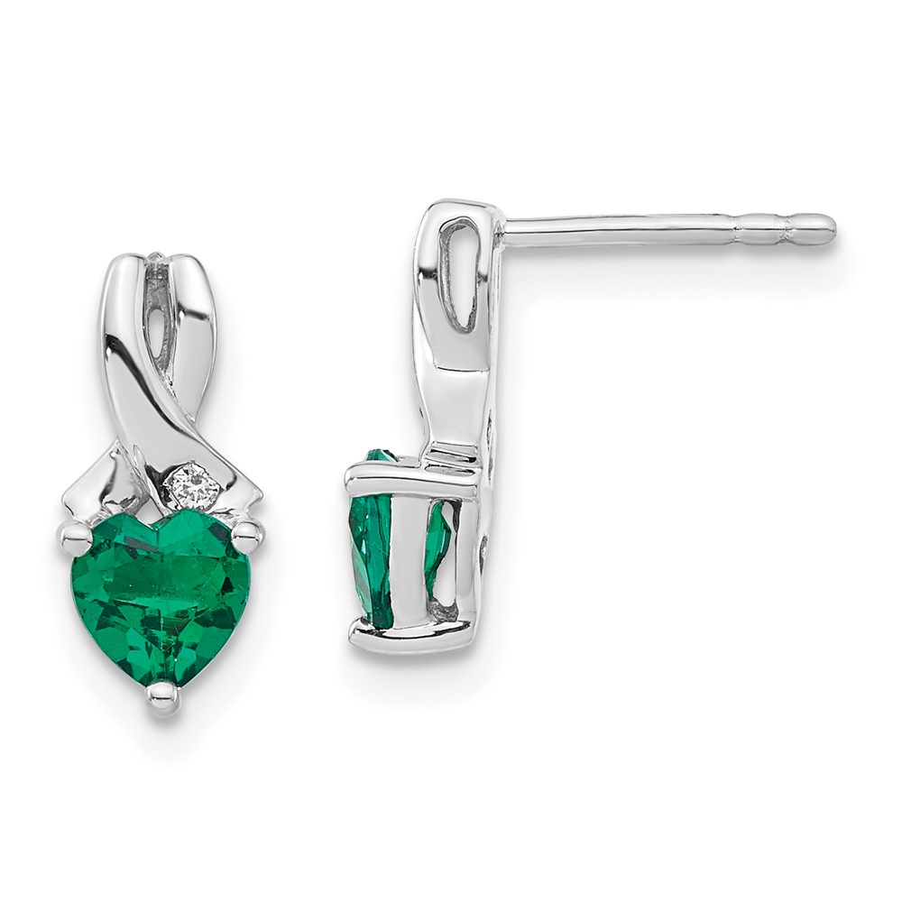 EM7401-CEM-002-SSA.jpg Sterling Silver Rhodium-plated Created Emerald and Diamond Earrings - Image 1