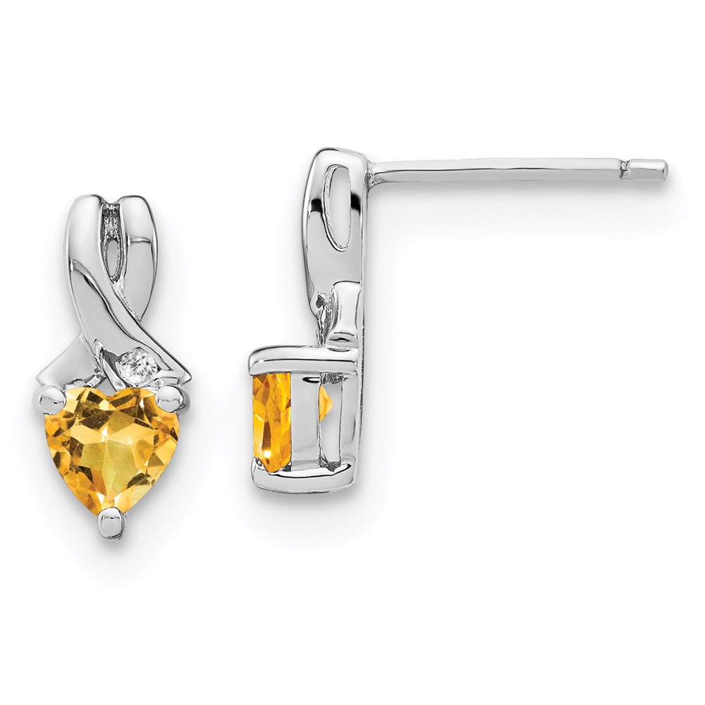 EM7401-CI-002-SSA.jpg Sterling Silver Rhodium-plated Citrine and Diamond Earrings - Image 1