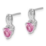 Sterling Silver Rhod-plated Created Pink Sapphire/Diamond Earrings - Image 2