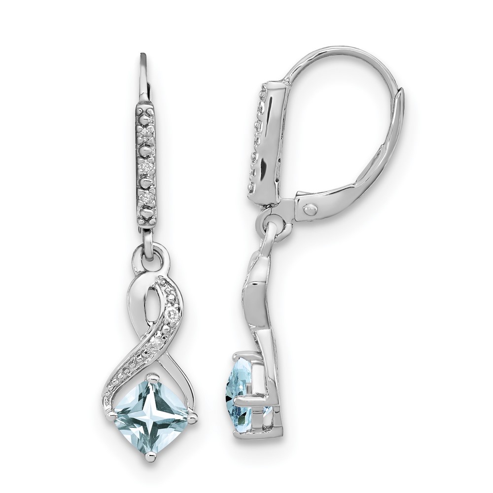 EM7402-AQ-006-SSA.jpg Sterling Silver Rhodium-plated Aquamarine and Diamond Earrings - Image 1