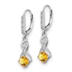 Sterling Silver Rhodium-plated Citrine and Diamond Earrings - Image 2