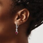 Sterling Silver Rhodium-plated Created Ruby and Diamond Earrings - Image 3