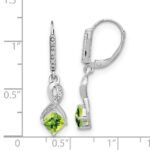 Sterling Silver Rhodium-plated Peridot and Diamond Earrings - Image 4