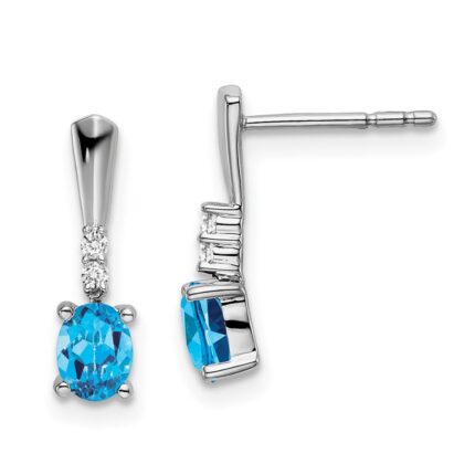 14k White Gold 5x3 Oval December/Blue Topaz and Diamond Dangle Post Earrings