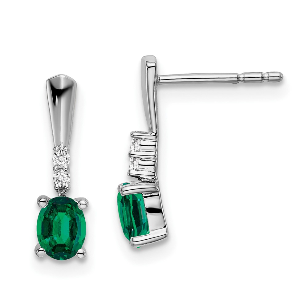 EM7407-CEM-004-WA.jpg 14k White Gold 5x3 Oval May/Lab Created Emerald and Diamond Dangle Post Earrings - Image 1