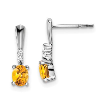 14k White Gold 5x3 Oval November/Citrine and Diamond Dangle Post Earrings